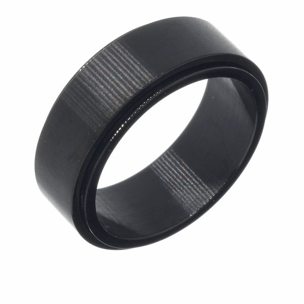 Stainless Steel Ring - Fidget Ring with Rotating Element PVD-Black-60 (19,1 Ø) 09 US-8 mm