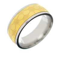 Stainless Steel Ring - Fidget Ring with Honeycomb Pattern Bicolor Steel/PVD-Gold-58 (18,4 Ø) 08 US