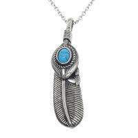 Stainless steel pendant - feather with embellishments and blue stone - Blue S