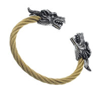 Stainless Steel Bangle - Wolf Heads Bicolour