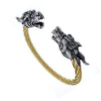 Stainless Steel Bangle - Wolf Heads Bicolour