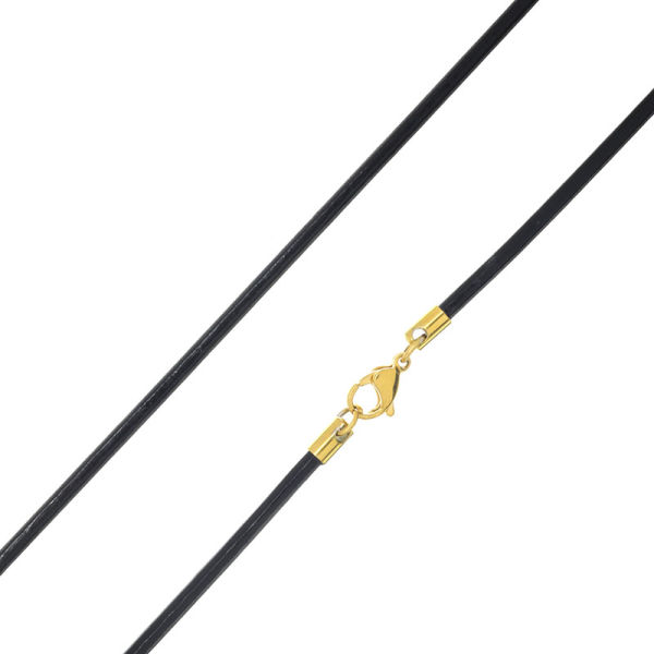 Leather Necklace - Black 2,5 mm-PVD-Gold