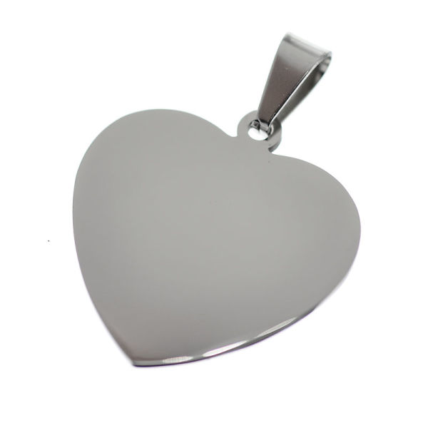 Stainless steel pendant engraving blank heart shape Steel-21 mm-3 mm-Glossy / Glossy