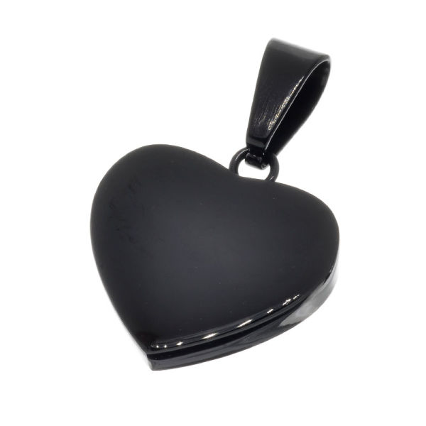 Stainless steel pendant engraving blank heart shape PVD-Black-21 mm-3 mm-Glossy / Matt