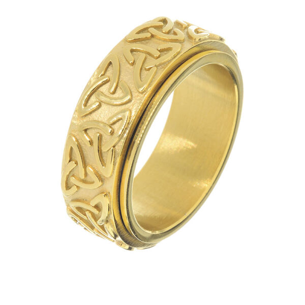 Stainless Steel Ring - Fidget Ring with Triskele PVD-Gold-60 (19,1 Ø) 09 US