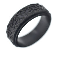 Stainless Steel Ring - Fidget Ring with Triskele PVD-Black-58 (18,4 Ø) 08 US