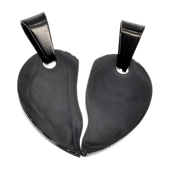 geteiltes Herz - PVD-Schwarz-22 mm-Glänzend / Matt