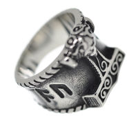 Stainless Steel Ring - Thors Hammer with Runes 58 (18,4 Ø) 08 US-Closed