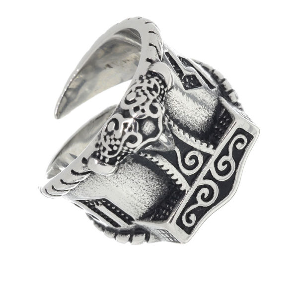 Stainless Steel Ring - Thors Hammer with Runes 72 (22,8 Ø) 14 US-Open