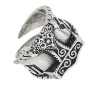 Stainless Steel Ring - Thors Hammer with Runes 72 (22,8 Ø) 14 US-Open