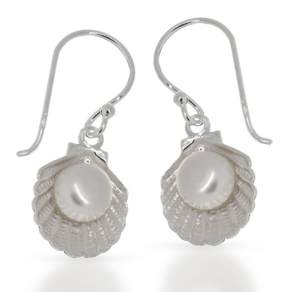 925 Sterling Silber Ohrhänger - "Muschel mit Perle" Klein