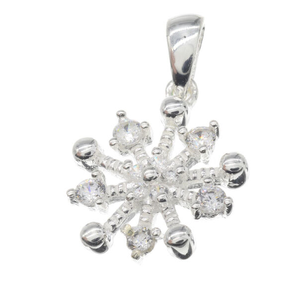 925 Sterling Silver Pendant – Branched Star Snowflake with Cubic Zirconia