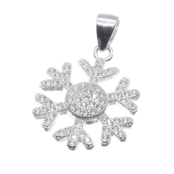 925 Sterling Silver Pendant – Scrooge Snowflake with Cubic Zirconia Centre