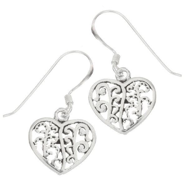 Silver Earrings - Heart with Ornaments