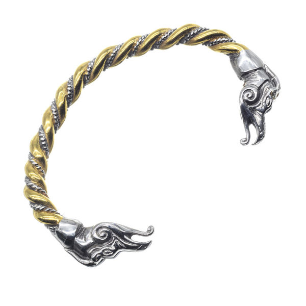 Edelstahlarmreif - Keltischer Adlerkopf - Stahl/PVD-Gold - 85mm