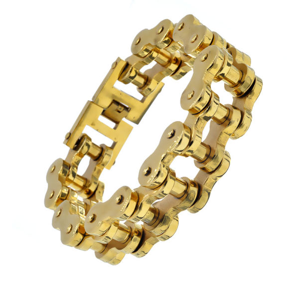 Motorradkette Edelstahl PVD-Gold-23,5x2,3x1cm/150g