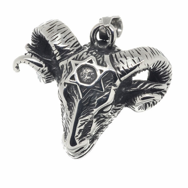 Stainless Steel Pendant - Rams Head with Star of David Stainless Steel 42 mm
