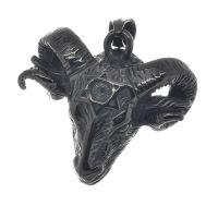 Stainless Steel Pendant - Rams Head with Star of David - PVD-Black - 34 mm