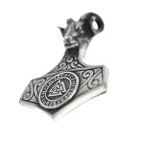 Edelstahlanhänger - Valknut-Hammer mit Widderkopf - Stahl