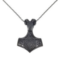 Edelstahlanhänger - Valknut-Hammer mit Widderkopf - PVD-Schwarz