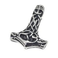 Stainless Steel Pendant - Thors Hammer ‘Inga’ - 38 mm - Detailed