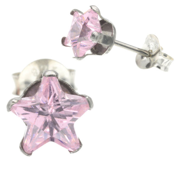 Edelstahlohrstecker - Cubic Zirkonia im Stern-Design Rosa-5mm