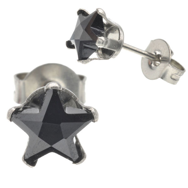 Edelstahlohrstecker - Cubic Zirkonia im Stern-Design Schwarz-6mm