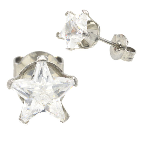 Edelstahlohrstecker - Cubic Zirkonia im Stern-Design Weiß-3mm