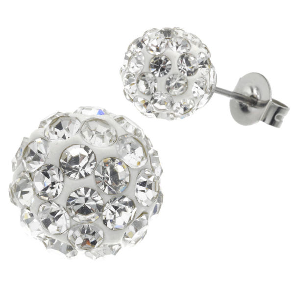 Edelstahlohrstecker - Glitzerkugel Weiß-12mm