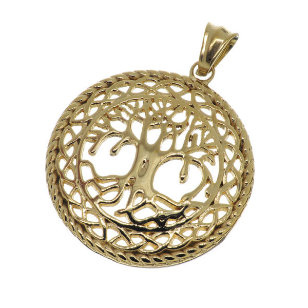Edelstahlanhänger - Lebensbaum (gewölbt) - PVD-Gold