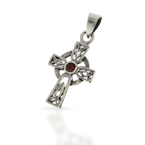 925 Sterling Silberanhänger - Keltenkreuz mit Stein - Rot