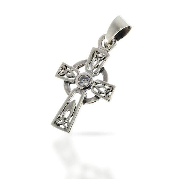 925 Sterling Silberanhänger - Keltenkreuz mit Stein - Weiß