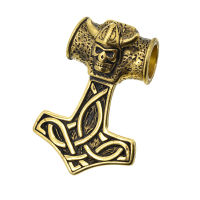 Stainless steel pendant - Thors hammer with skull - Steel - 58 mm