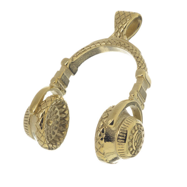 Stainless Steel Pendant - Headphones - PVD-Gold - 43 mm