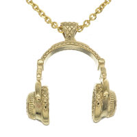 Stainless Steel Pendant - Headphones - PVD-Gold - 43 mm