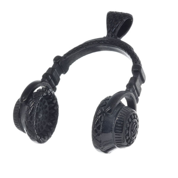 Stainless Steel Pendant - Headphones - PVD-Black - 43 mm