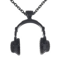 Stainless Steel Pendant - Headphones - PVD-Black - 43 mm