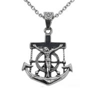 Edelstahlanhänger - Ankerkreuz mit Jesus - 64 mm