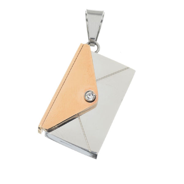 Stainless Steel Pendant Envelope with Letter (engravable) - Bicolor (Steel/PVD-Rosegold)