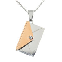 Stainless Steel Pendant Envelope with Letter (engravable) - Bicolor (Steel/PVD-Rosegold)