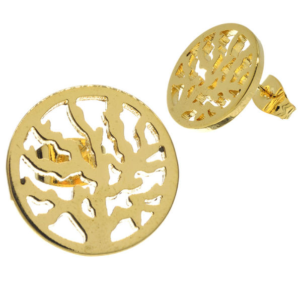 Edelstahlohrringe - Lebensbaum - PVD-Gold