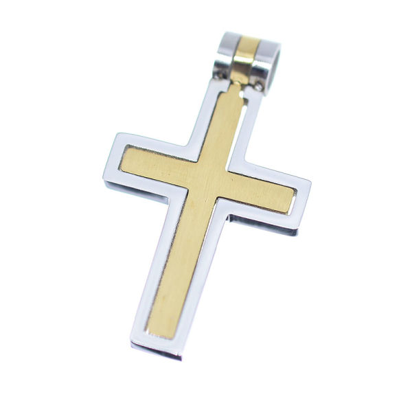 Edelstahlanhänger - Kreuz in Kreuz - Bicolor (Stahl/PVD-Gold)