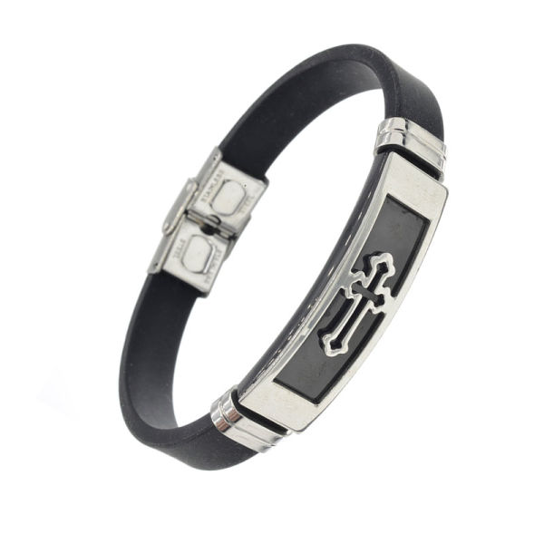 Vinyl Stainless Steel Bracelet - Cross - Steel/PVD-Black
