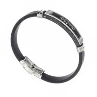 Vinyl Stainless Steel Bracelet - Cross - Steel/PVD-Black