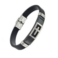 Vinyl Stainless Steel Bracelet - Cross - Steel/PVD-Black
