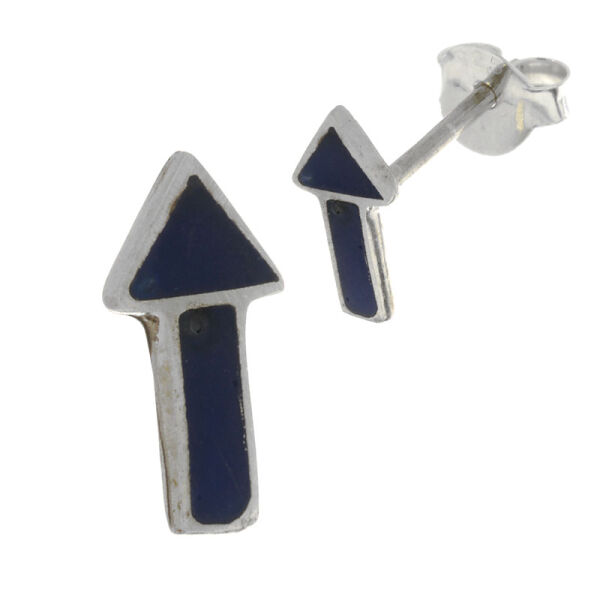 925 Sterling Silver Ear Studs - Arrows - Blue