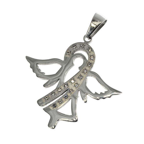 Stainless Steel Pendant - Angel with Gemstones