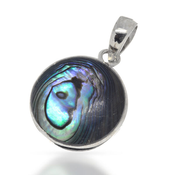 Round Abalone Pendant with Silver Border in 925 Sterling Silver
