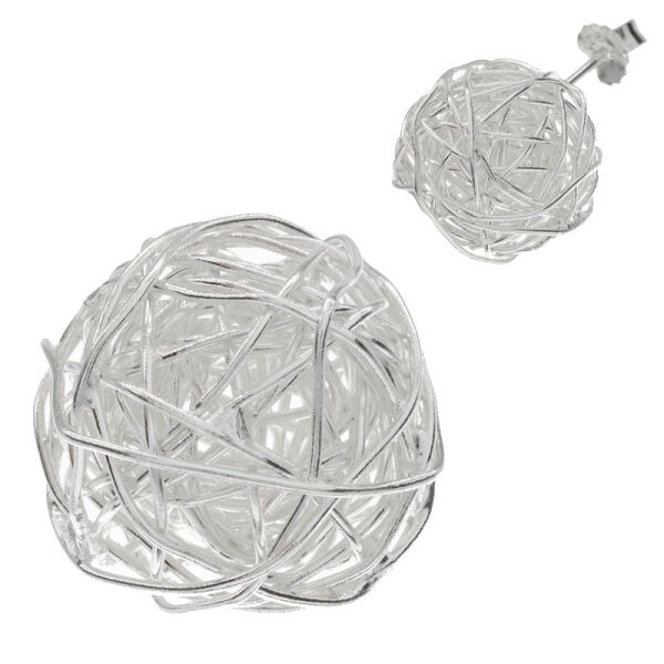 Silver earrings - wool ball 15 mm