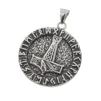 Stainless steel pendant - Thors hammer in rune ring Steel